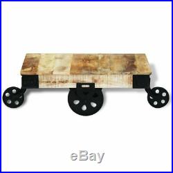 VidaXL Table basse avec roues de salon Bois de manguier brut Meuble de rangement