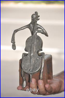Vintage en Bois & Laiton Unique Artisanal Art Déco Musicien Figurine